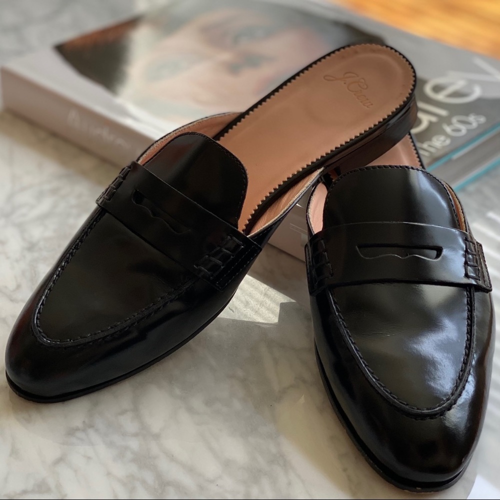 J. Crew Black Patent Leather Backless Penny Loafers - Picture 5 of 10
